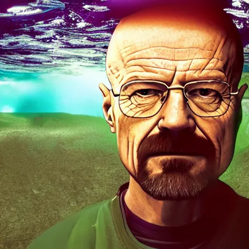 Image similar to walter white in a castle underwater, photo, deep sea, colorful