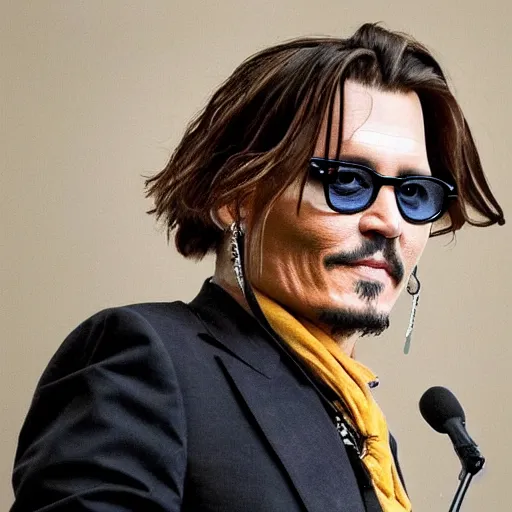 Image similar to johnny depp cheering in court as he wins defamation case, 4 k, photorealistic photography