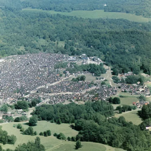 Image similar to aerial view of woodstock, color, 1 9 6 9