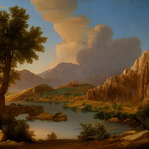 Image similar to the once mighty city of charn, desert oasis, asher brown durand