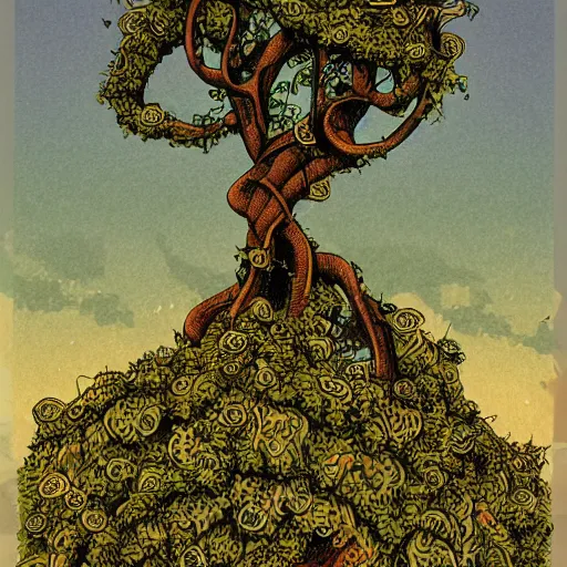 Image similar to A treasure planet piano, atop a throne of vines, by Jim Buckels,