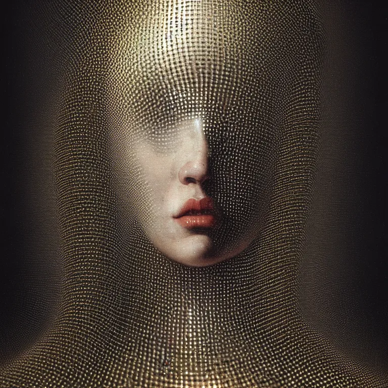 Prompt: symmetrical portrait painting of ribbed woman covered with metallic ribbed tubes by hieronymus bosch, lucid dream - like heavy atmosphere, baroque painting, perfect composition, detailed octane render trending on artstation, 8 k artistic photography, volumetric cinematic perfect light, chiaroscuro, masterpiece, raphael, caravaggio, beksinski, rutkowski, beeple