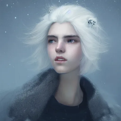 Prompt: a white haired girl wearing earmuffs with cyborg eyes, digital art, 8 k resolution, unreal engine, highly detailed, pretty face, very beautiful face, very detailed eyes, photorealistic by wlop, greg rutkowski