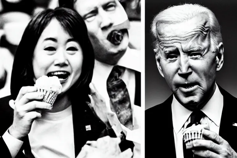 Image similar to Joe Biden loves ice cream, melts people, Junji Ito