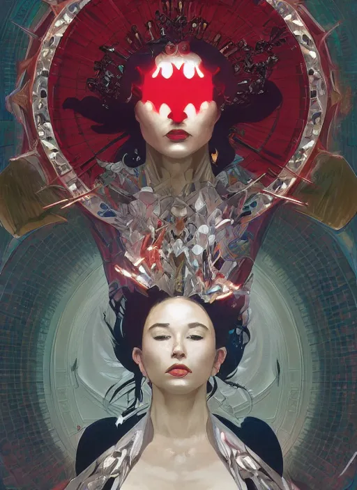 Image similar to symmetry! portrait of spawn, red spike aura in motion, floating pieces, painted art by tsuyoshi nagano, greg rutkowski, artgerm, alphonse mucha, spike painting