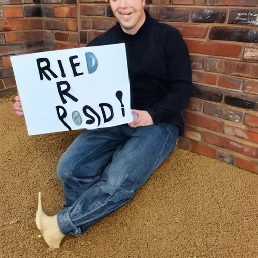 Prompt: the ugliest redditor alive holding up an r / roastme sign