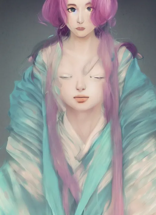 Prompt: sophisticated flowing robes, pastel texture, matte painting hyperpop portrait trending on pixiv