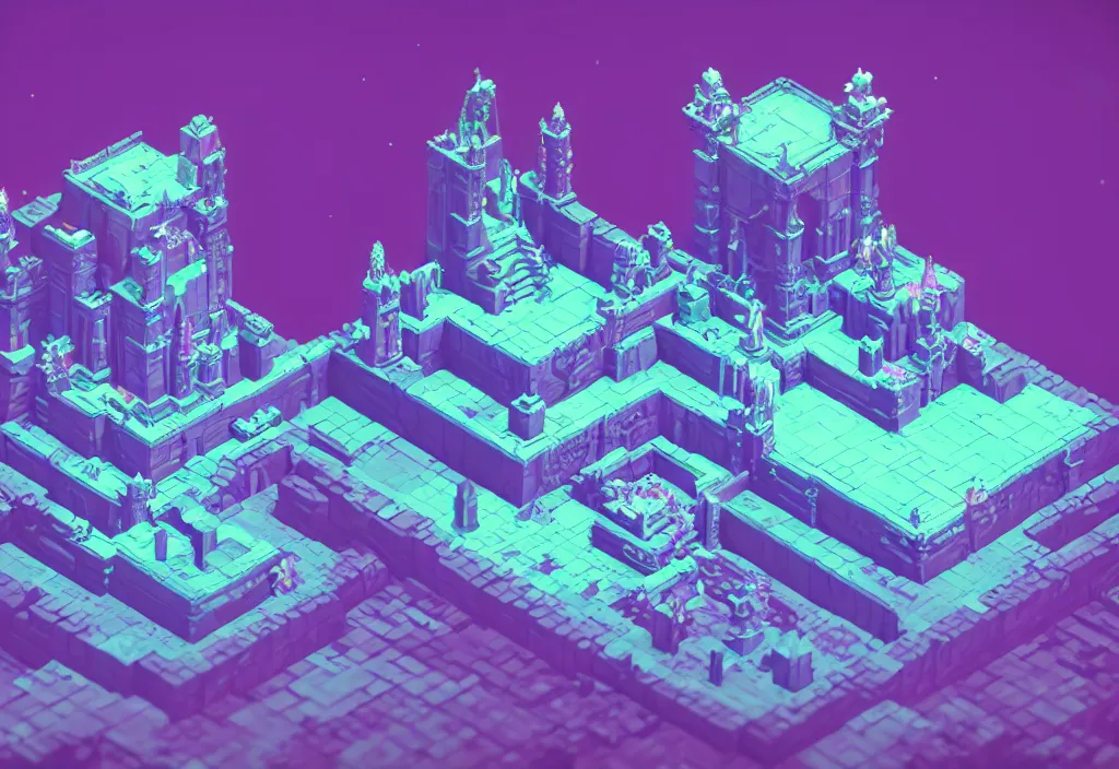 Prompt: throne isometric magicavoxel bloodborne no mans sky, vaporwave, cinematic lighting, 4 k