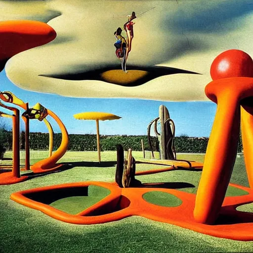 Prompt: playground by salvador dali, art installation, colour photograph