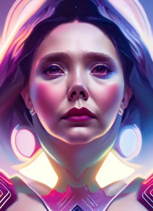 Image similar to portrait of modern darna, elizabeth olsen, intricate, elegant, glowing lights, highly detailed, digital painting, artstation, glamor pose, concept art, smooth, sharp focus, illustration, art by wlop, mars ravelo and greg rutkowski