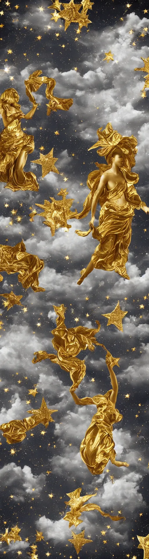 Prompt: Woman beautiful gracious baroque marble and gold in space, stars, clouds