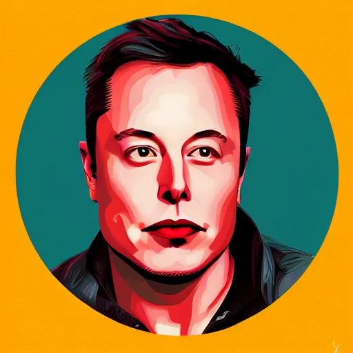 Prompt: portrait of elon musk, highly detailed, centered, solid color background, digital painting