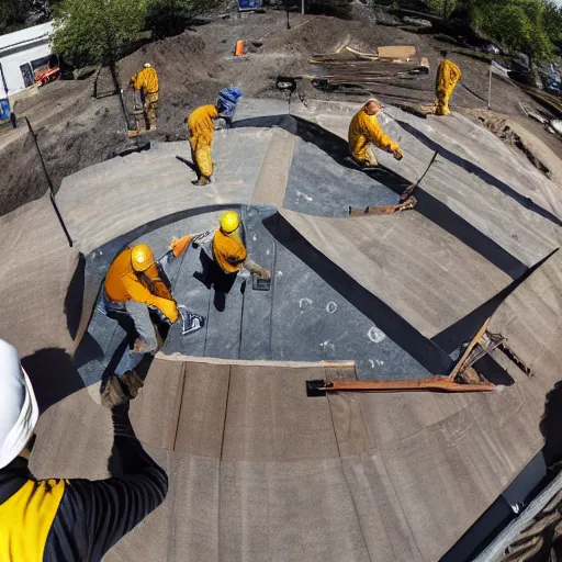 Image similar to Construction workers building the solar system. Extreme wide-angle shot