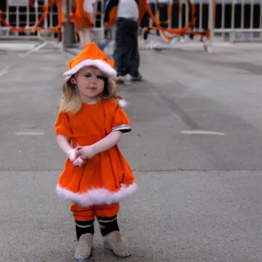 Image similar to photo of a cute chick dressed as an inmate