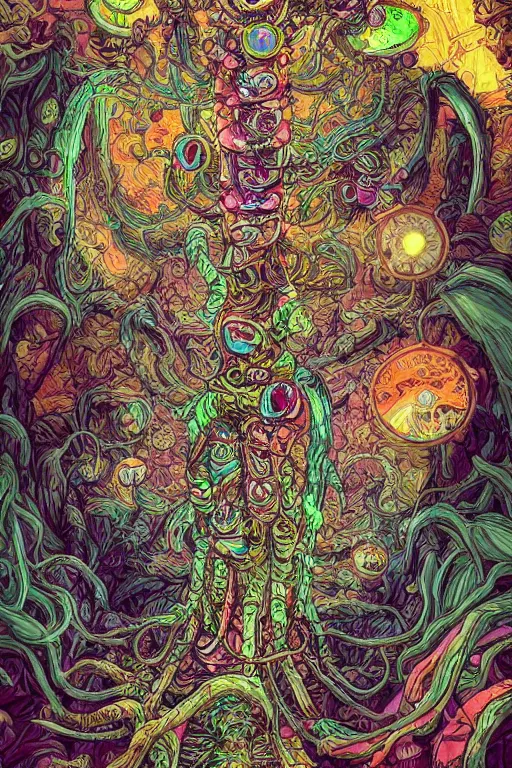 Image similar to creature sushi roots cactus elemental flush of force nature micro world fluo light deepdream a wild amazing steampunk baroque ancient alien creature, intricate detail, colorful digital painting that looks like it is from borderlands and by feng zhu and loish and laurie greasley, victo ngai, andreas rocha, john harris