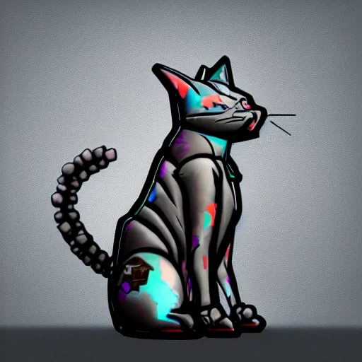 Prompt: side view of cyberpunk cat in suit