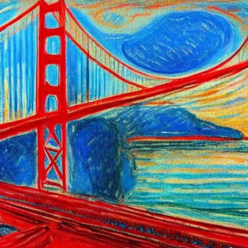 Prompt: golden gate bridge in the style of edvard munch