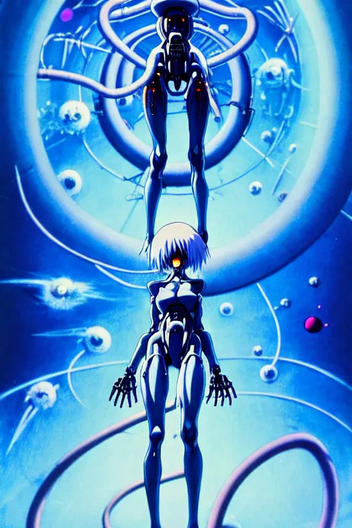 Image similar to female anime character rei ayanami cyborg in the center giygas epcotinside a space station eye of providence beksinski finnian vivid hr giger to eye hellscape mind character environmental