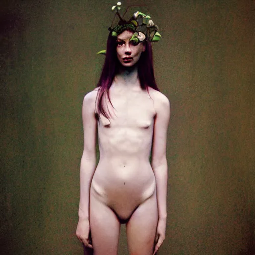 Image similar to a flower / human hybrid, fashion medium format color photo