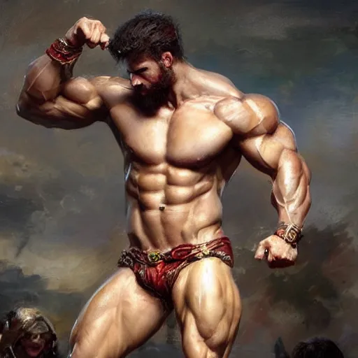 Prompt: muscular gigachad with face of shakira, by daniel gerhartz, trending on art station