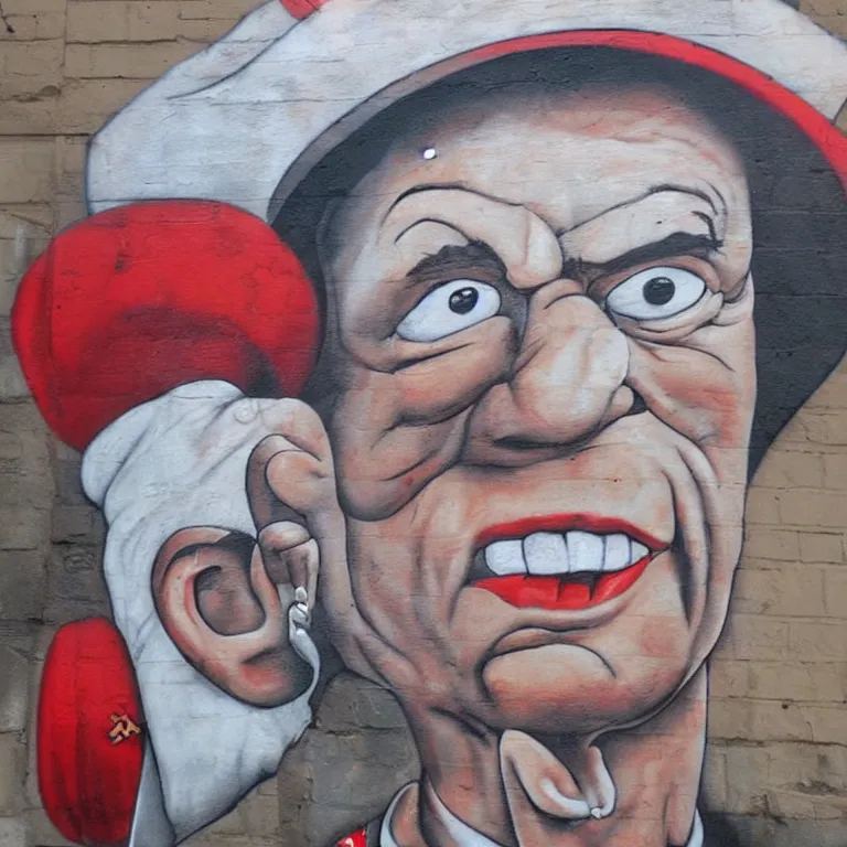 Prompt: Street-art portrait of Popeye the Sailor in style Elzie Crisler Segar, photorealism