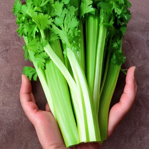 Prompt: photo celery in beautiful hand