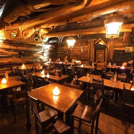 Prompt: a cosy fantasy tavern with candels on the tables, people drinking beer and having fun - n 4