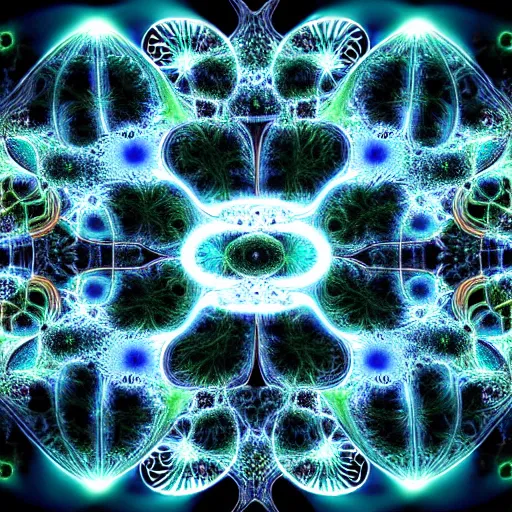 Image similar to lightfull fractal structures by benoit b. mandelbrot, organisms representation, fantasy, connectivity
