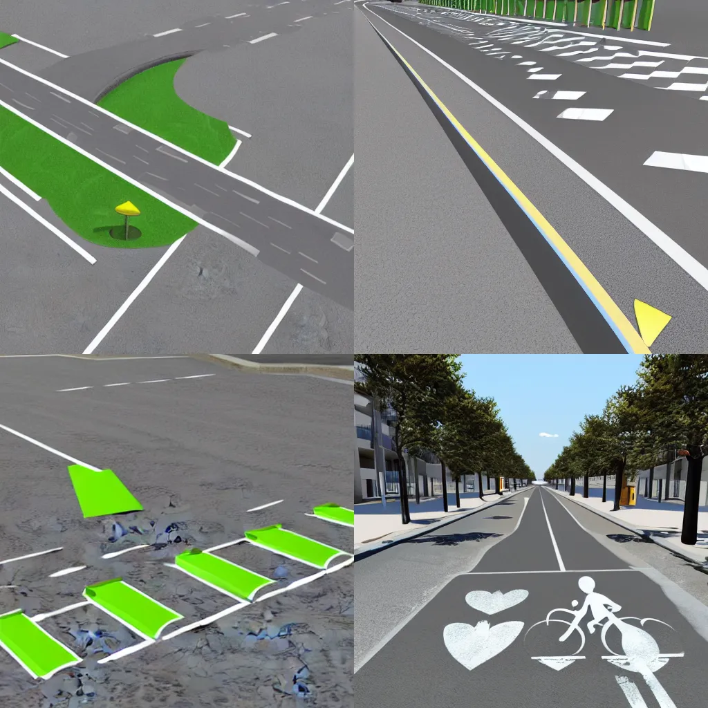 Prompt: a 3 d model concept art for a biking lane on a street