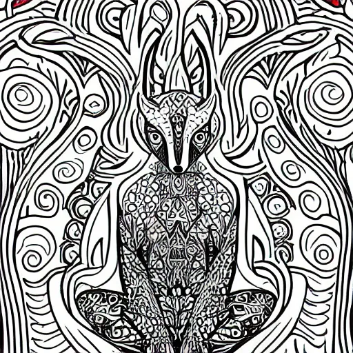 Image similar to fox meditating line art, graphic design