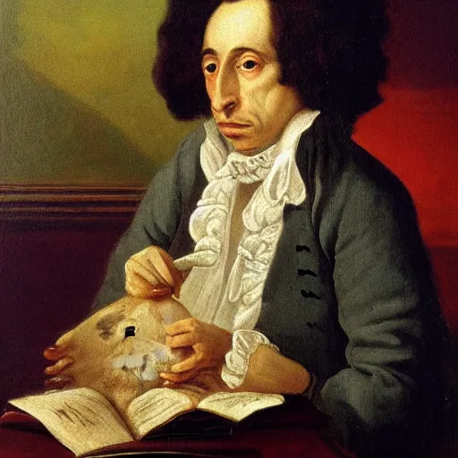 Image similar to a guinea pig dressed as chopin, 1 8 th century oil painting