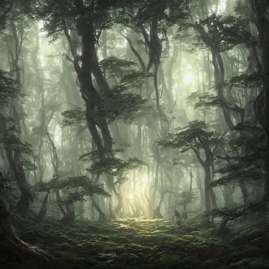 Image similar to a wide shot of a forrest with trees made of hands, fantasy epic legends stylized digital illustration radiating a glowing aura illumination ray tracing hdr fanart arstation, 8 k, art by greg rutkowski, ultra detailed