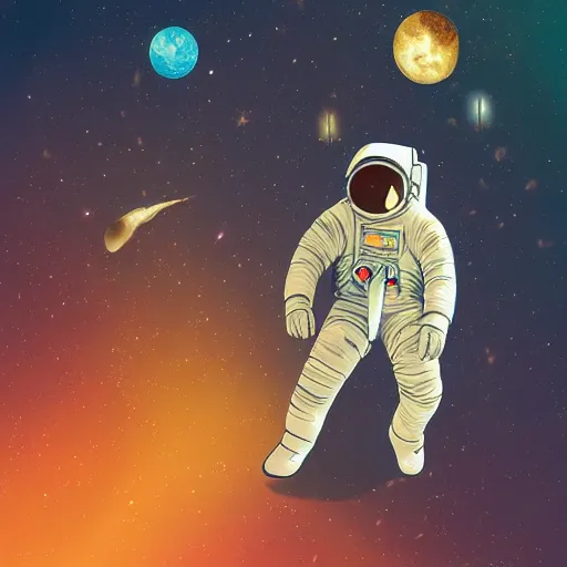 Prompt: an astronaut lost in the 4th dimension of the coffee universe, digital art, 4k, art station, high quality