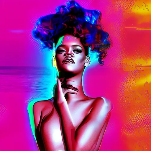 Prompt: rihanna vaporwave, creative photo manipulation, creative photoshop, digital art