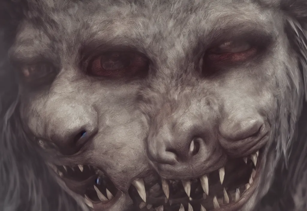 Image similar to portrait of a werewolf, 4 k, 8 k, octane render, creepy vibe, close up