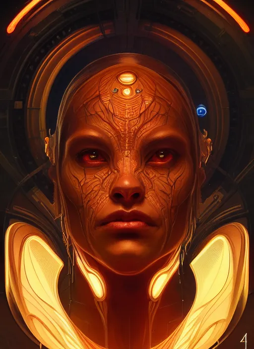 Prompt: symmetry!! portrait of grotesque alien, sci - fi, glowing lights!! intricate, elegant, highly detailed, digital painting, artstation, concept art, smooth, sharp focus, illustration, art by artgerm and greg rutkowski and alphonse mucha, 8 k
