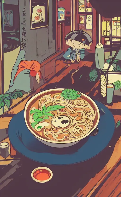 Image similar to pho, rainy day, anime, japan, ghibli, 9 0 s, retro style, aesthetic, chill, room