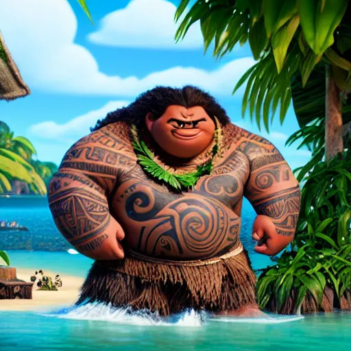 Image similar to moana's green nature giant as a man, pixar, 8k