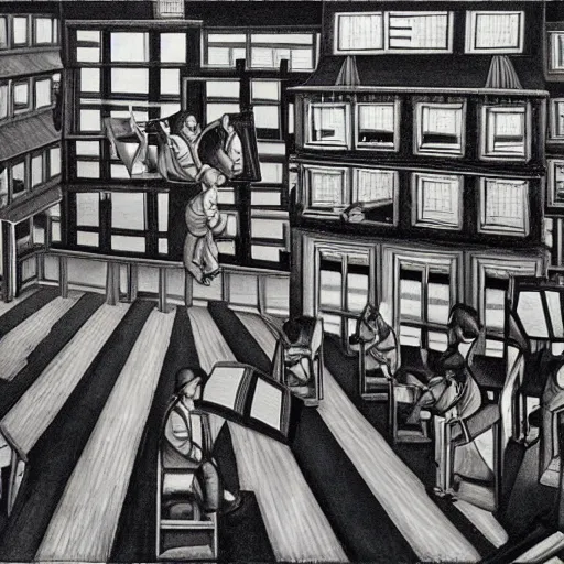 Prompt: high school, mc escher painting