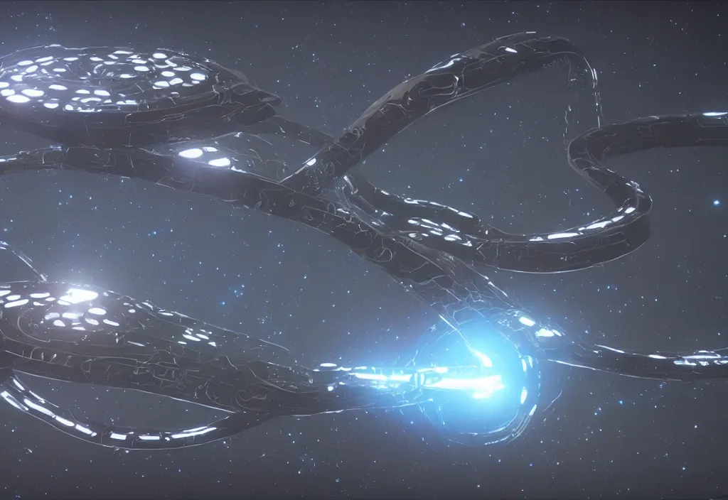 Image similar to a futuristic snake spaceship made on fiber optic in space, cinematic, unreal engine 5