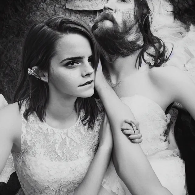 Image similar to emma watson instagram couple's wedding photo shoot, closeup photo