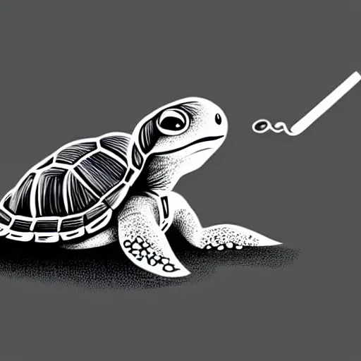 Prompt: storybook illustration of a turtle smoking a cigarette, storybook illustration, monochromatic, white background