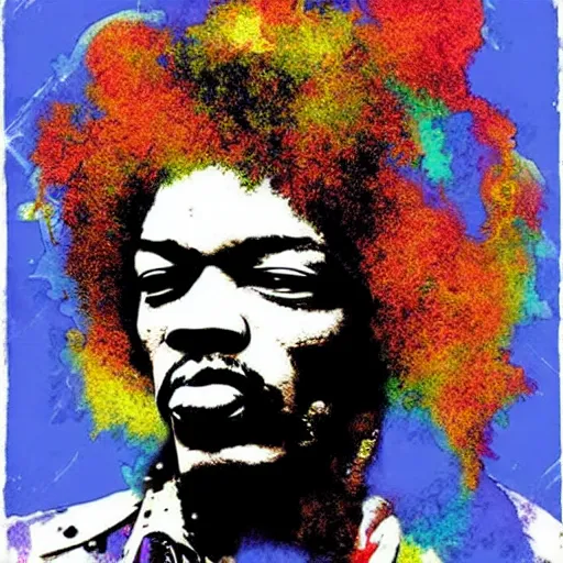 Prompt: grunge illustration of Jimi Hendrix