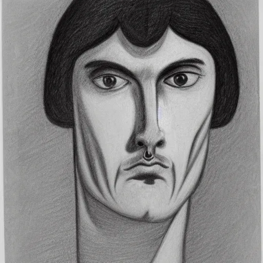 Prompt: face portrait a thin man with long black hair in front of his face, a large hooked nose, dark penetrating eyes, highly detailed, drawing