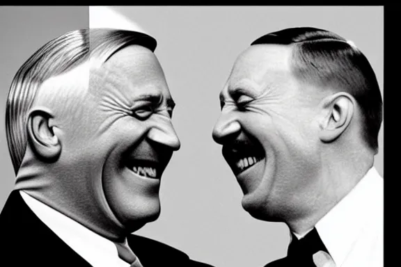 Image similar to “ very very intricate photorealistic photo of hitler and joe biden laughing together, detailed natural lighting, award - winning crisp details ”