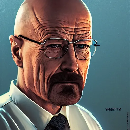 Image similar to walter white, hyper detailed, digital art, trending in artstation, cinematic lighting, studio quality, smooth render, unreal engine 5 rendered, octane rendered, art style by klimt and nixeu and ian sprigger and wlop and krenz cushart