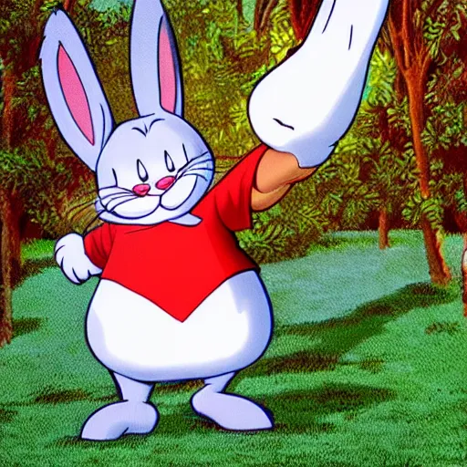 Image similar to bugs bunny as big chungus in real life