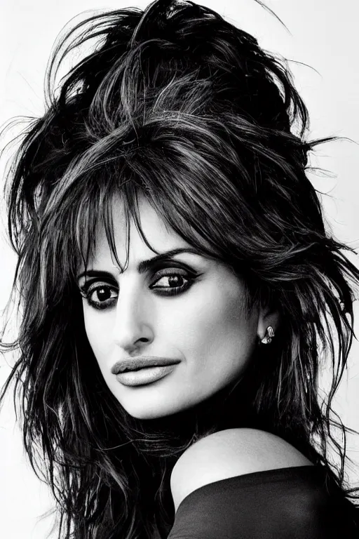 Prompt: photo portrait of penelope cruz, realistic, black and white