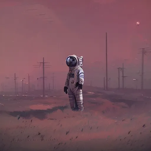 Image similar to astronaut panzerwolf made of steel, in heavy armor, by simon stalenhag, by ian pesty and alena aenami and makoto shinkai, concept art, matte painting, washed colors,