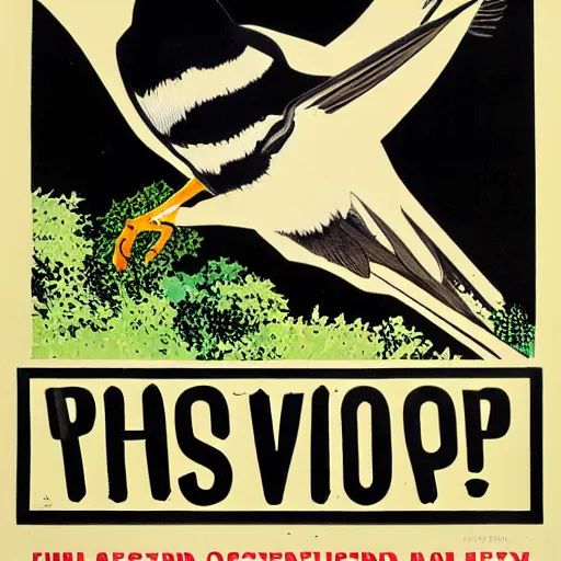 Image similar to psa poster, warning, beware of swooping magpies,